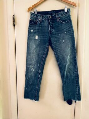 Levi’s 511 Straight Distressed Festival Boho Jeans W25 L32 Medium Wash Raw Hem